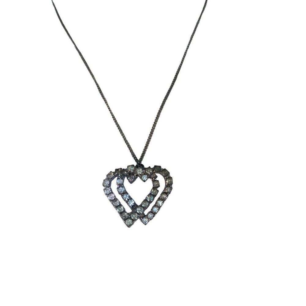 Double Heart Rhinestone Necklace Anniversary Love Sparkle